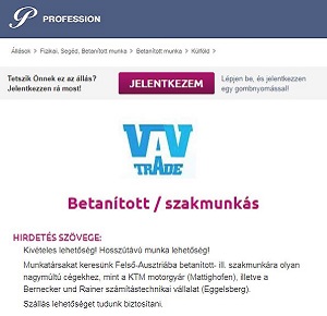 V.A.V. Trade hirdetés a Profession.hu oldalain.